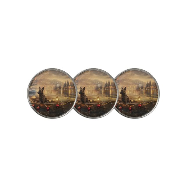 Belgian Malinoi Christmas Festive Voyage Golf Ball Marker (3 Up)