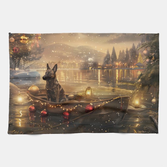 Belgian Malinoi Christmas Festive Voyage Kitchen Towel (Horizontal)