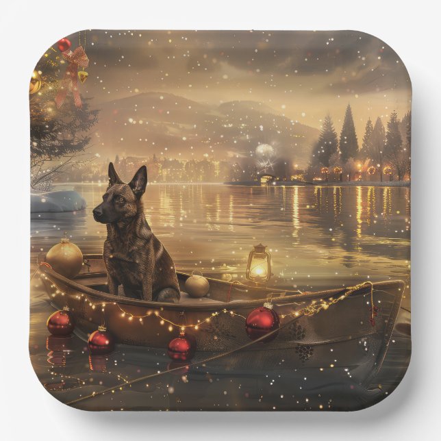 Belgian Malinoi Christmas Festive Voyage Paper Plates (Front)
