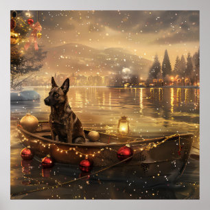 Belgian Malinoi Christmas Festive Voyage Poster