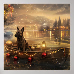 Belgian Malinoi Christmas Festive Voyage Poster