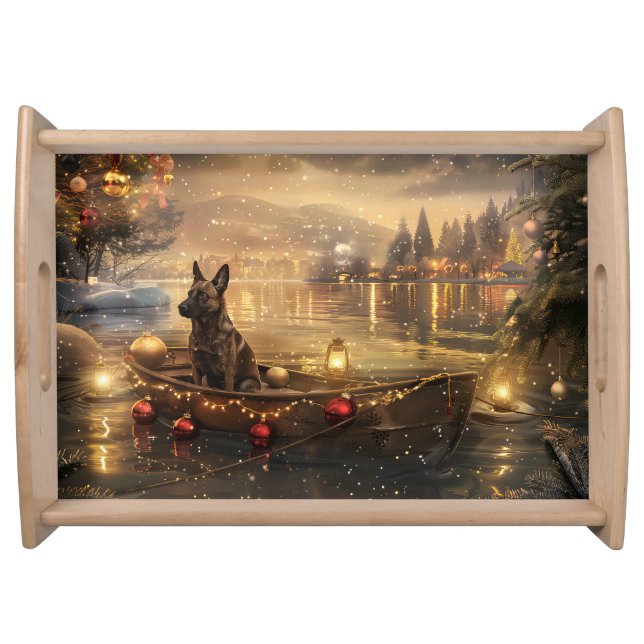 Belgian Malinoi Christmas Festive Voyage Serving Tray (Front)