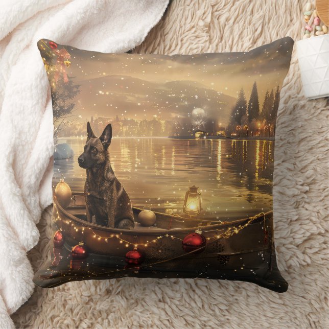 Belgian Malinoi Christmas Festive Voyage Throw Pillow (Blanket)