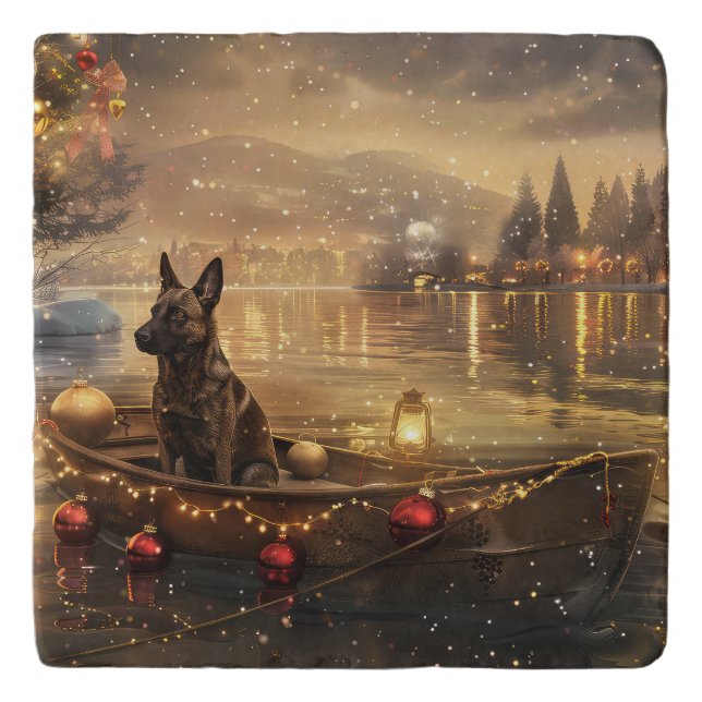 Belgian Malinoi Christmas Festive Voyage Trivet (Front)