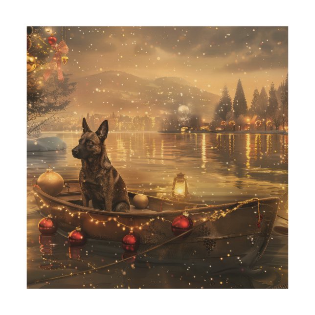 Belgian Malinoi Christmas Festive Voyage Wood Wall Art (Front)