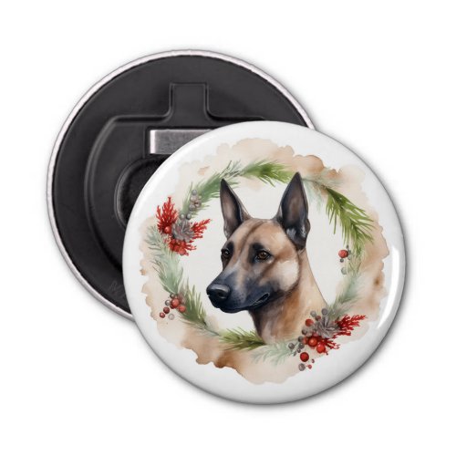 Belgian Malinoi Christmas Wreath Festive Pup  Bottle Opener