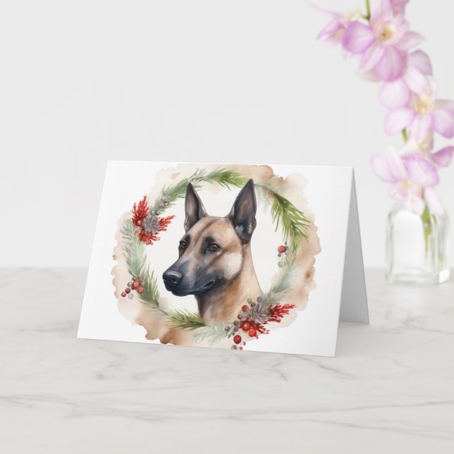 Belgian Malinoi Christmas Wreath Festive Pup  Card (Orchid)