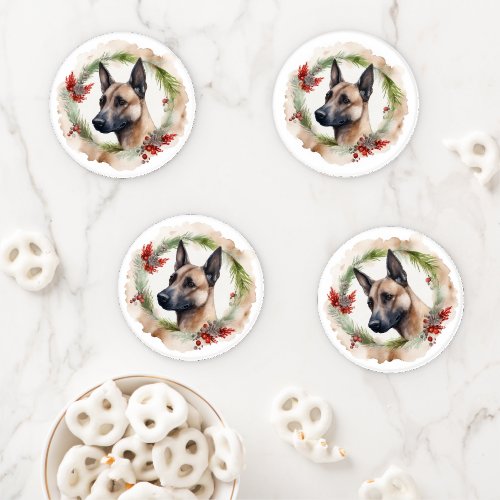 Belgian Malinoi Christmas Wreath Festive Pup  Coaster Set