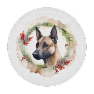 Belgian Malinoi Christmas Wreath Festive Pup Cutting Board