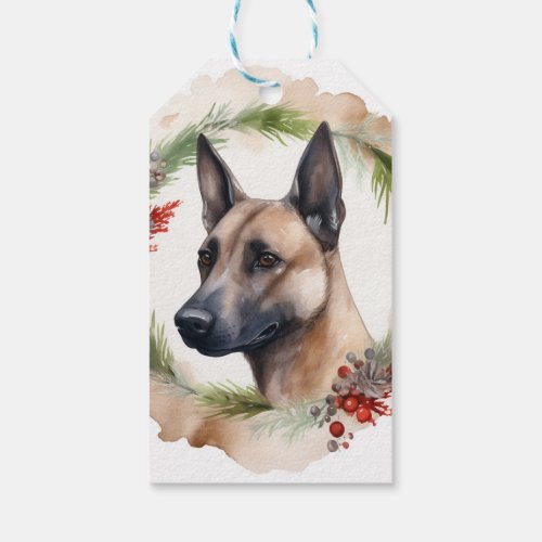 Belgian Malinoi Christmas Wreath Festive Pup  Gift Tags