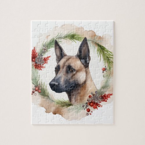 Belgian Malinoi Christmas Wreath Festive Pup  Jigsaw Puzzle