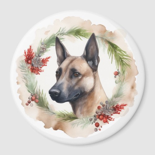 Belgian Malinoi Christmas Wreath Festive Pup  Magnet