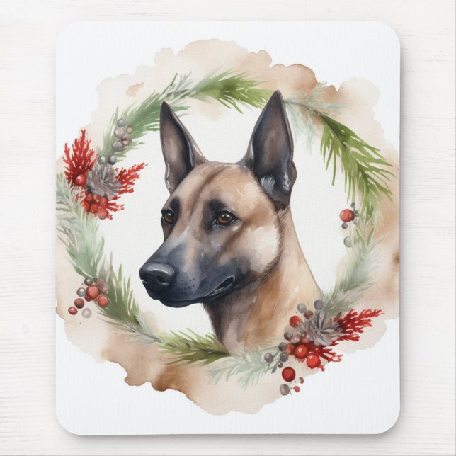 Belgian Malinoi Christmas Wreath Festive Pup  Mouse Pad (Front)