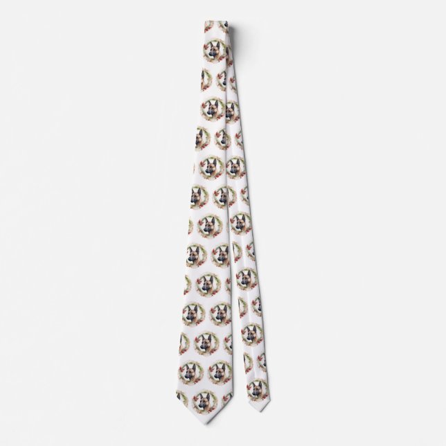 Belgian Malinoi Christmas Wreath Festive Pup  Neck Tie (Front)