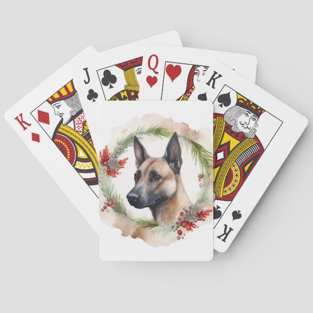 Belgian Malinoi Christmas Wreath Festive Pup  Poker Cards (Back)