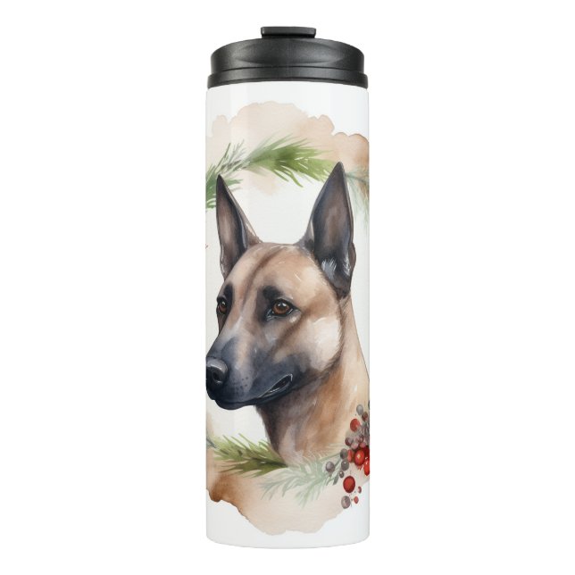 Belgian Malinoi Christmas Wreath Festive Pup  Thermal Tumbler (Front)