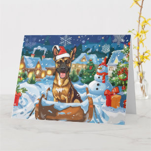 Belgian Malinoi Dog in Sleigh Snow Christmas Card