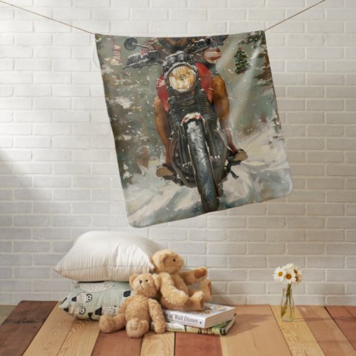 Belgian Malinoi Dog Riding Motorcycle Christmas  Baby Blanket