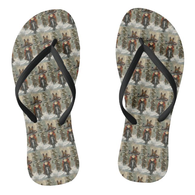 Belgian Malinoi Dog Riding Motorcycle Christmas  Flip Flops (Footbed)