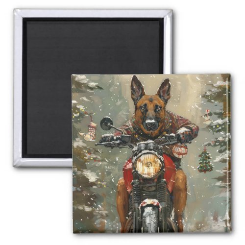 Belgian Malinoi Dog Riding Motorcycle Christmas  Magnet