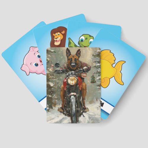 Belgian Malinoi Dog Riding Motorcycle Christmas  Matching Game Cards