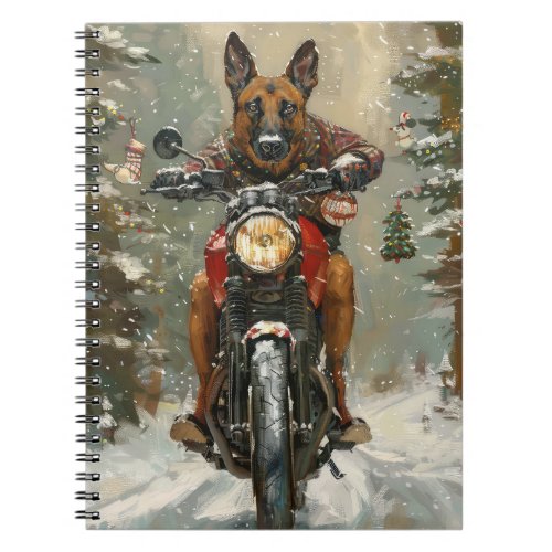 Belgian Malinoi Dog Riding Motorcycle Christmas  Notebook