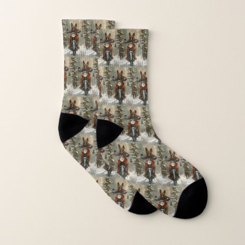 Belgian Malinoi Dog Riding Motorcycle Christmas  Socks