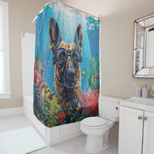 Belgian Malinoi Dog Scuba Diving Underwater Shower Curtain