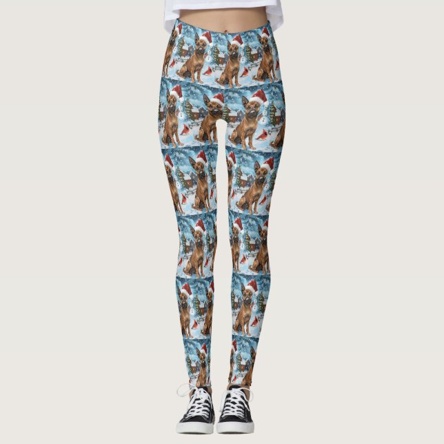 Belgian Malinoi Dog Winter Wonderland Christmas  Leggings (Front)