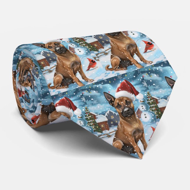 Belgian Malinoi Dog Winter Wonderland Christmas  Neck Tie (Rolled)
