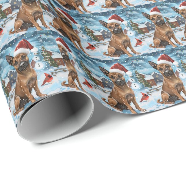 Belgian Malinoi Dog Winter Wonderland Christmas  Wrapping Paper (Roll Corner)