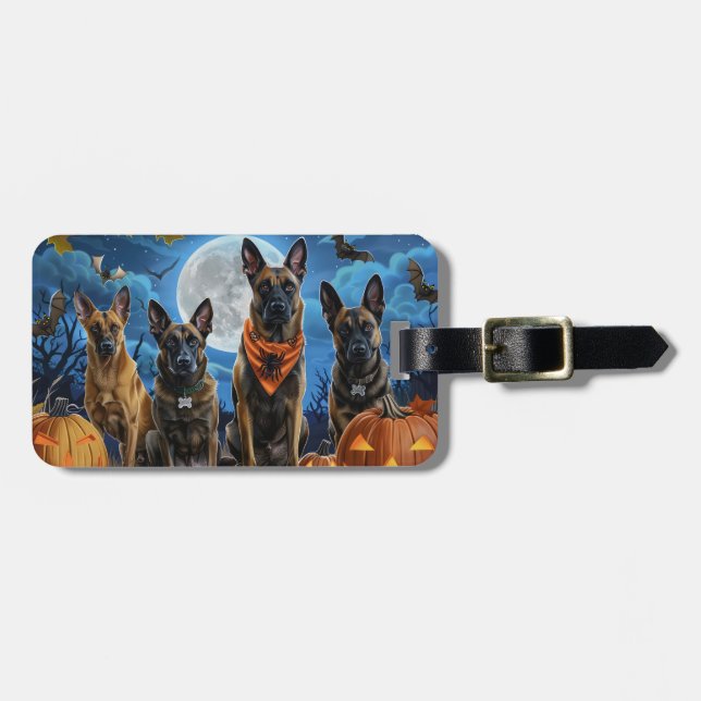 Belgian Malinoi Halloween Spooky Luggage Tag (Front Horizontal)