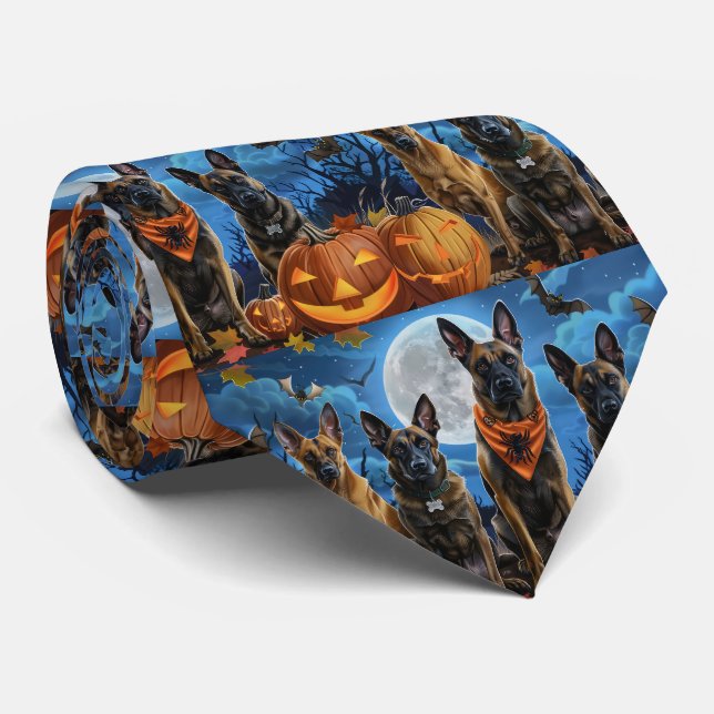 Belgian Malinoi Halloween Spooky Neck Tie (Rolled)