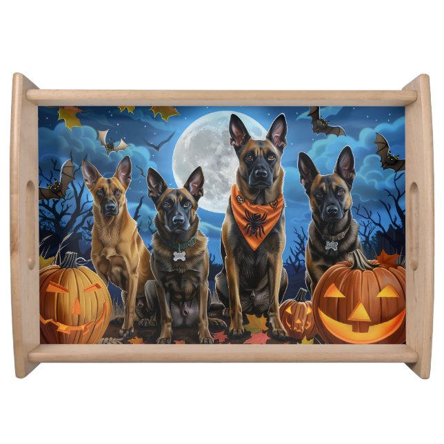 Belgian Malinoi Halloween Spooky Serving Tray (Front)