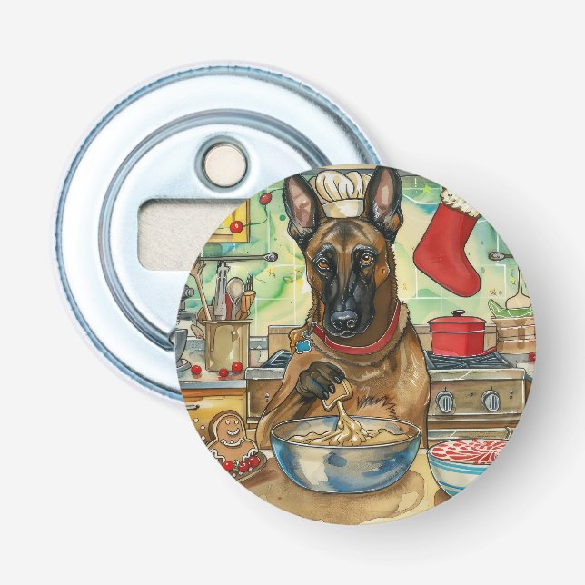 Belgian Malinoi Holiday Baking: Festive Christmas Bottle Opener (Front)