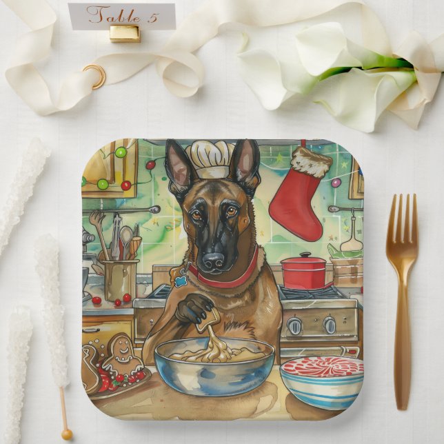 Belgian Malinoi Holiday Baking: Festive Christmas Paper Plates (Wedding)