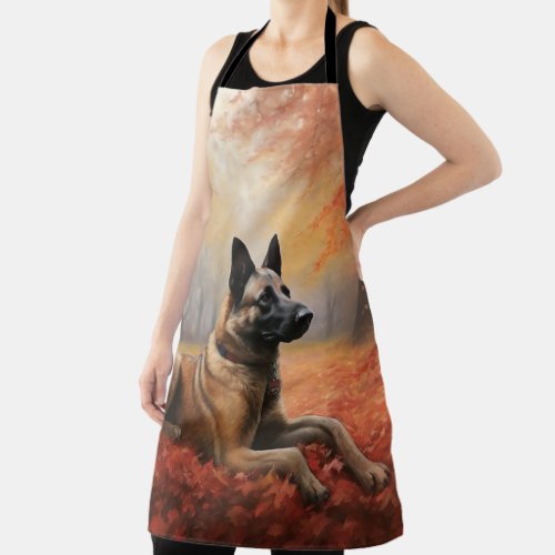 Belgian Malinoi in Autumn Leaves Fall Inspire  Apron