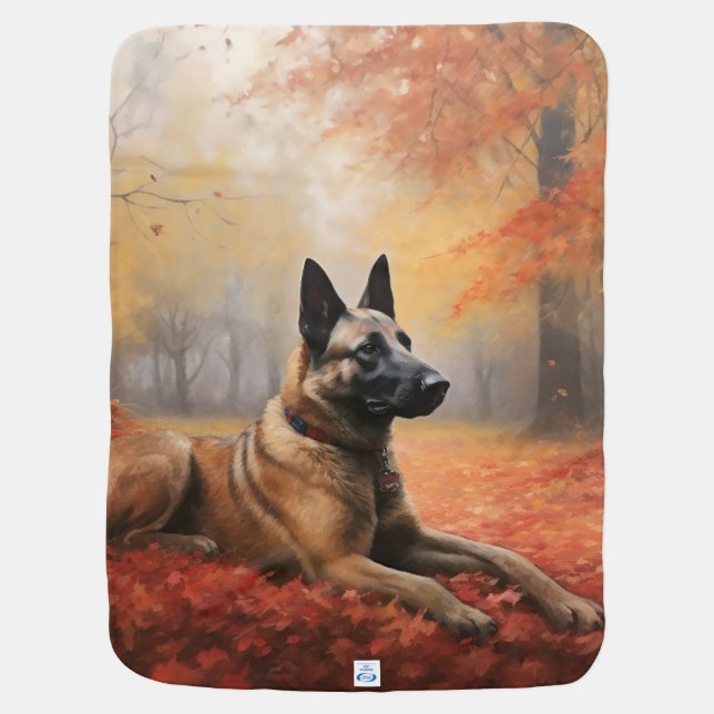 Belgian Malinoi in Autumn Leaves Fall Inspire  Baby Blanket (Back)