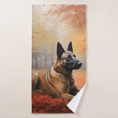 Belgian Malinoi in Autumn Leaves Fall Inspire  Bath Towel Set