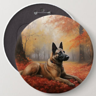 Belgian Malinoi in Autumn Leaves Fall Inspire  Button