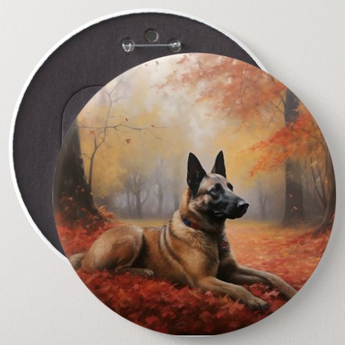 Belgian Malinoi in Autumn Leaves Fall Inspire  Button