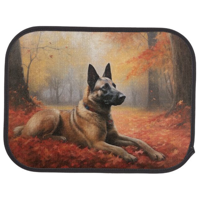 Belgian Malinoi in Autumn Leaves Fall Inspire  Car Floor Mat (Rear)