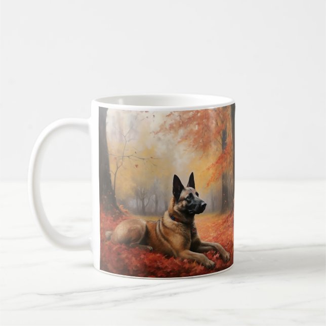 Belgian Malinoi in Autumn Leaves Fall Inspire  Coffee Mug (Left)