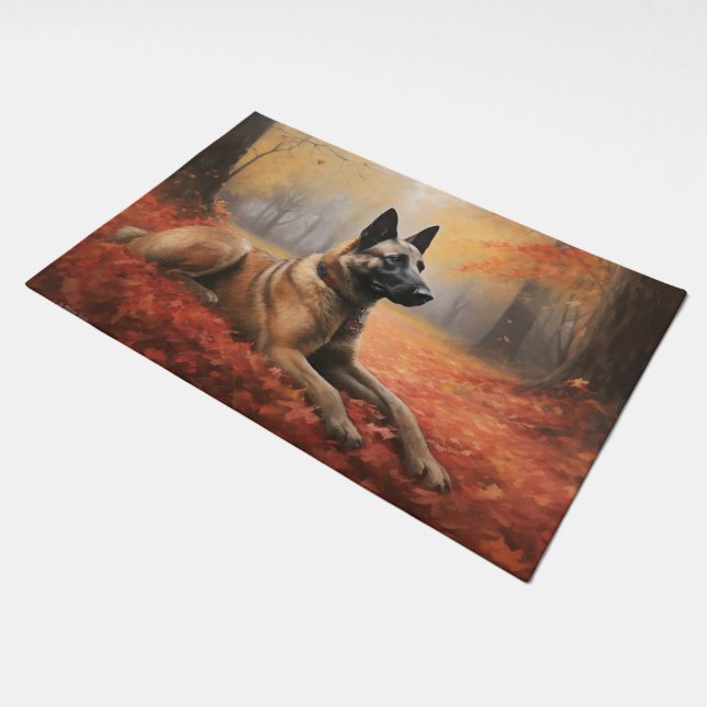 Belgian Malinoi in Autumn Leaves Fall Inspire  Doormat (Angled)