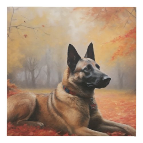 Belgian Malinoi in Autumn Leaves Fall Inspire  Faux Canvas Print