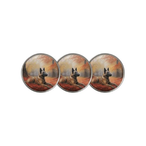 Belgian Malinoi in Autumn Leaves Fall Inspire  Golf Ball Marker