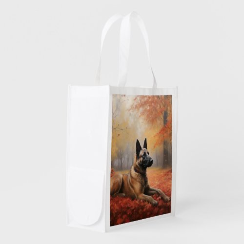 Belgian Malinoi in Autumn Leaves Fall Inspire  Grocery Bag