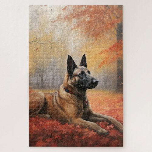 Belgian Malinoi in Autumn Leaves Fall Inspire  Jigsaw Puzzle