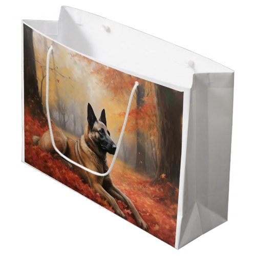 Belgian Malinoi in Autumn Leaves Fall Inspire  Large Gift Bag