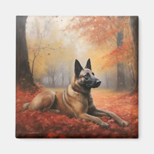Belgian Malinoi in Autumn Leaves Fall Inspire Magnet